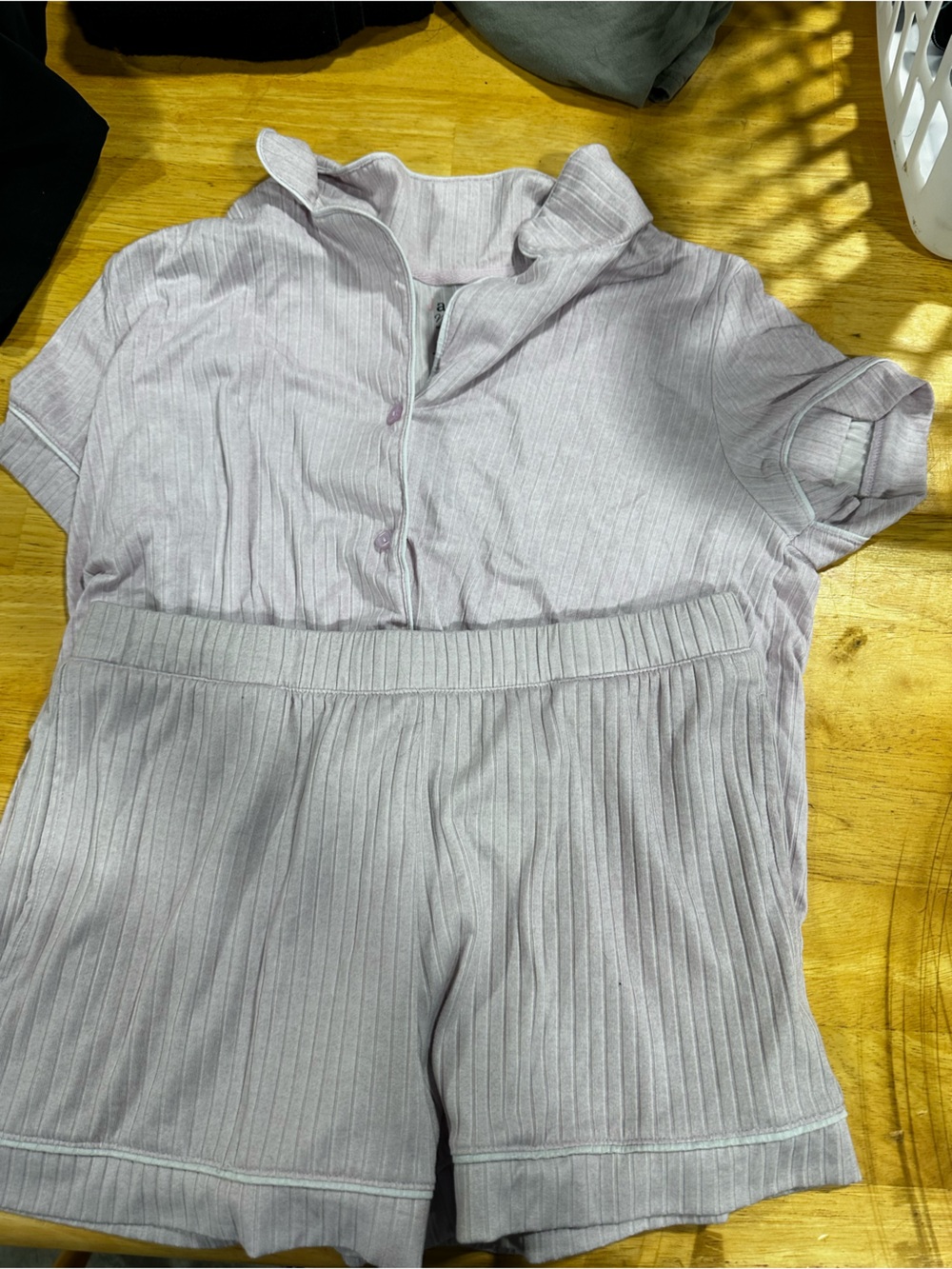 Ribbed Short-Sleeve Pajama Set in Light Lavender